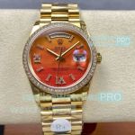 Swiss 2834 replica Rolex Day-Date Diamond Bezel Carnelian Dial watch
